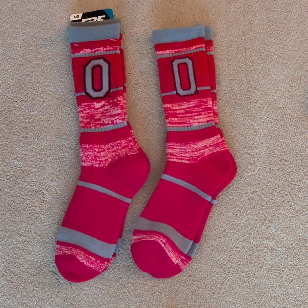 Ohio State  Men's Bold Red and Gray Athletic Socks. 2 Pairs!